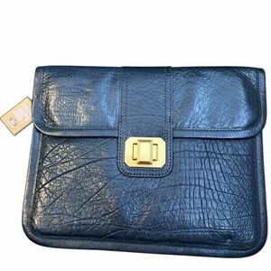 Vintage Y2K JUICY COUTURE Leather Steel Grey Flat Large Clutch Bag BRAND NEW